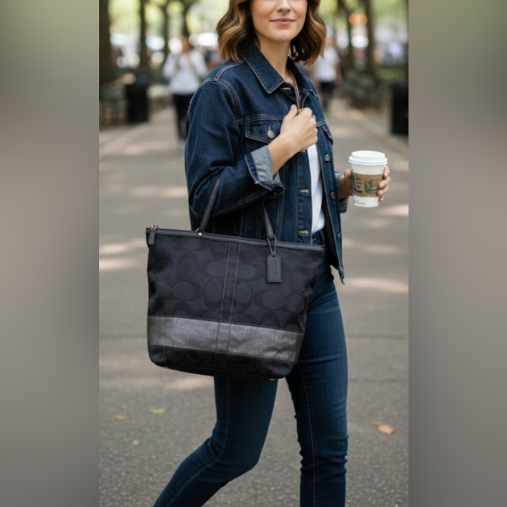 Coach Black and Gray Signature Tote